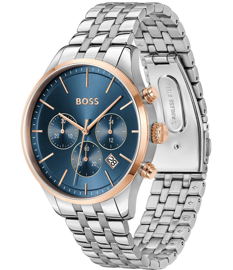 ヒューゴボス レディース 佩び物 ウォッチ プルオーバー Hugo Boss Men\u0027s Avery Quartz Chronograph Stainless Steel Bracelet Watch Two Tone/Blue 青色