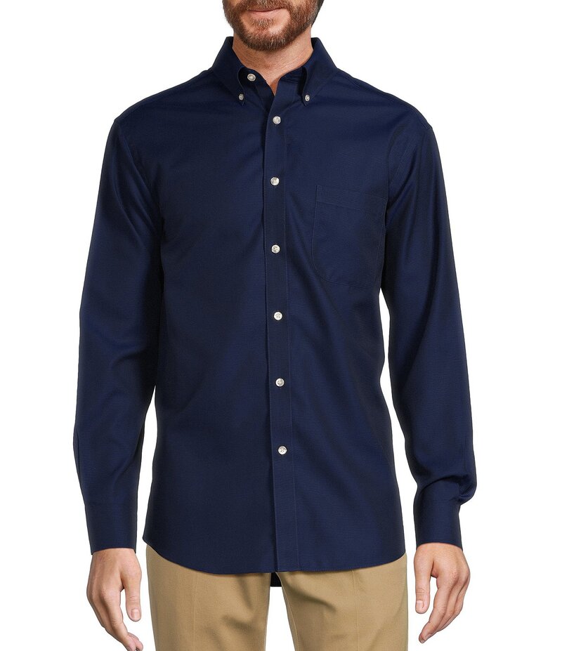 ラウンドトゥリーアンドヨーク メンズ トップス シャツ トール Gold Label Roundtree & Yorke Big & Tall Non-Iron Solid Dobby Sport Shirt Navy ネイビー