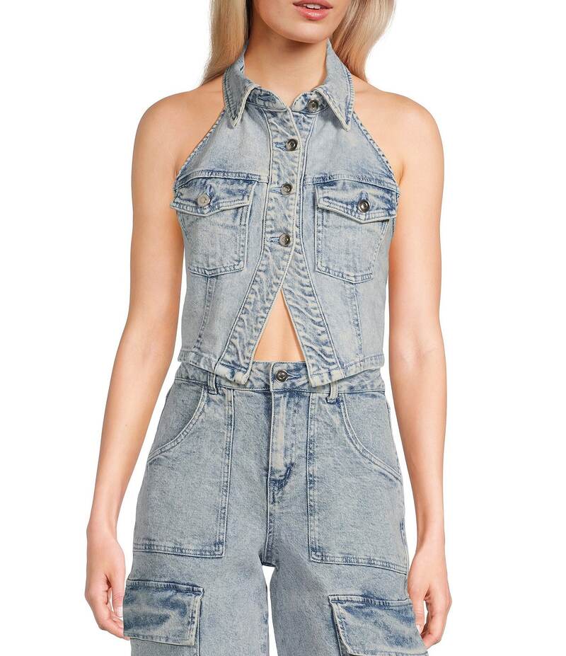 ジービー レディース トップス シャツ ベスト デニム ホルター GB Denim Halter Vest Light Blue ブルー|ReVida 店