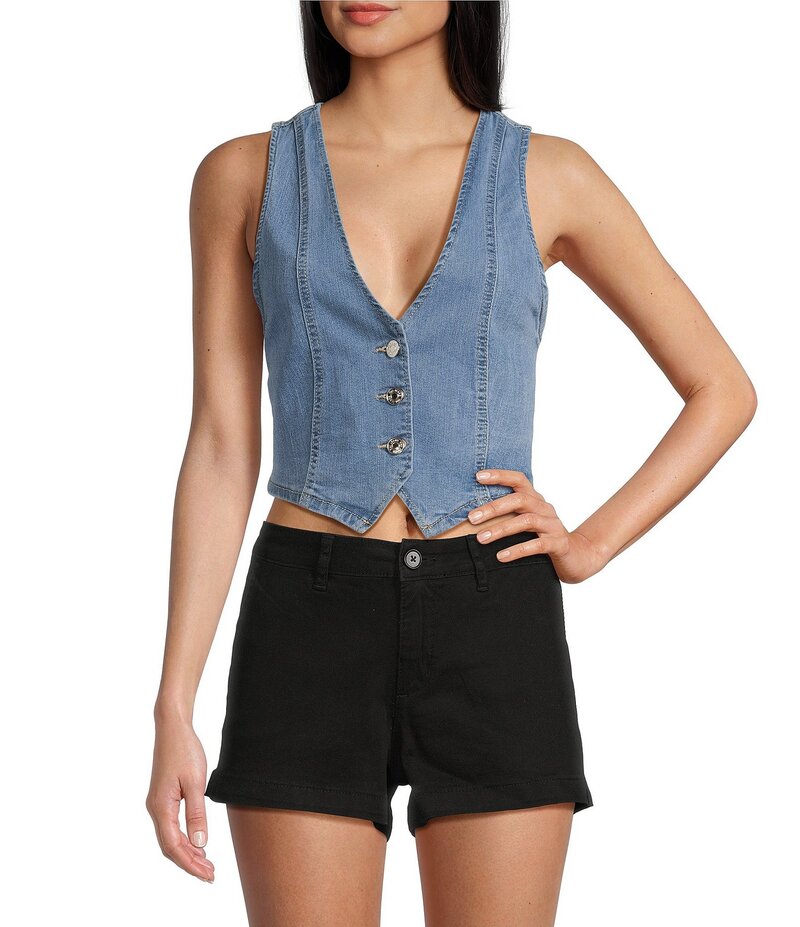 YMI ジーンズ レディース トップス シャツ ベスト クロップド YMI Jeanswear Cropped Vest Allover Blue ブルー