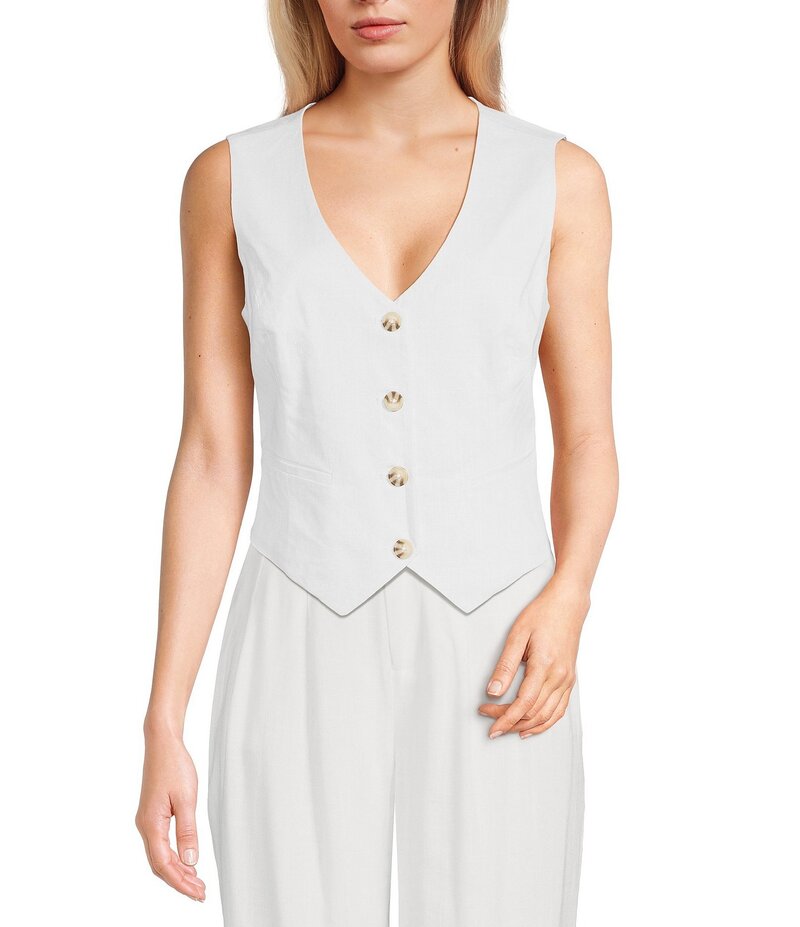 タカラ レディース トップス シャツ ベスト ノースリーブ リネン Takara Sleeveless Linen-Blend Coordinating Vest White ホワイト
