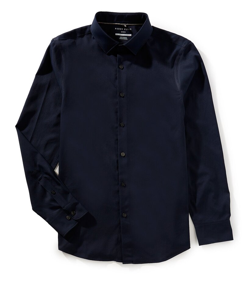 ペリーエリス メンズ トップス シャツ Perry Ellis Slim-Fit Performance Stretch Solid Long Sleeve Woven Shirt Dark Sapphire サファイア