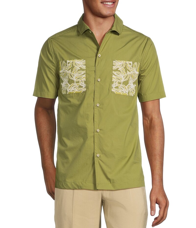 ムラノ メンズ トップス シャツ スリムフィット Murano Crocodile World Collection Slim Fit Applique Pocket Short Sleeve Woven Camp Shirt Sage Green グリーン