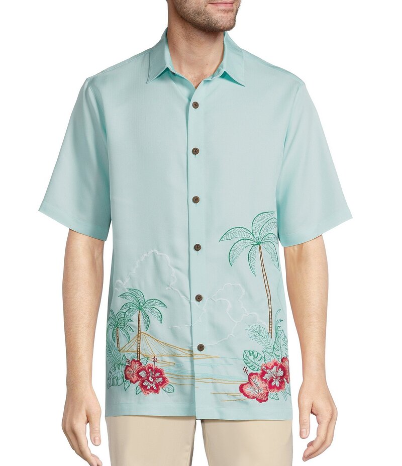 カリビアン メンズ トップス シャツ リラックスフィット Caribbean Relaxed Fit Scenic Embroidery Short Sleeve Woven Shirt Frosted Blue ブルー 8,125円