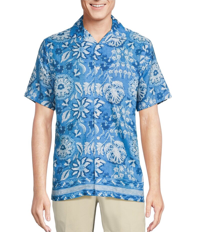 ダニエル クレミュ メンズ トップス シャツ フラワー柄 プリント フラワー Cremieux Blue Label Mixed Floral Print Short Sleeve Woven Camp Shirt Blue ブルー