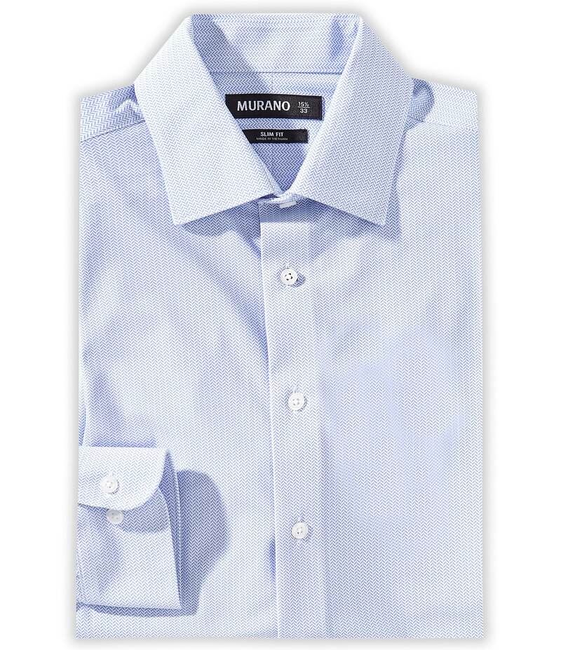 ムラノ メンズ トップス シャツ スリムフィット プリント ニット Murano Slim Fit Digital Printed Herringbone Warp-Knit Long Sleeve Dress Shirt Blue ブルー