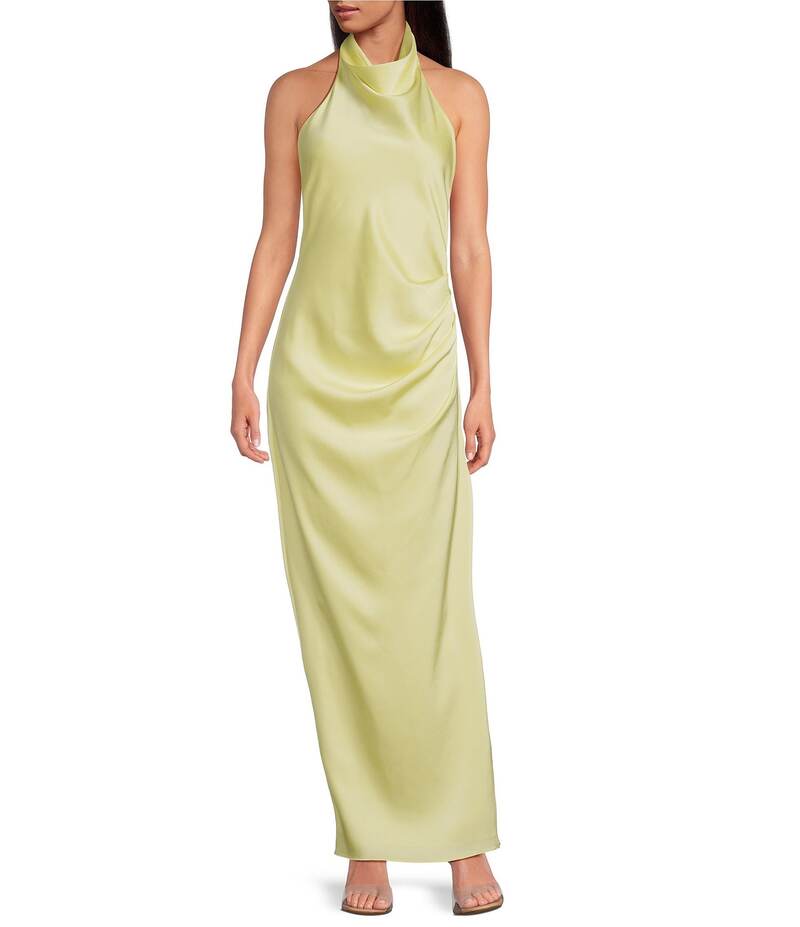 ジャンビニ レディース トップス シャツ モックネック サテン ノースリーブ Gianni Bini Yelena Satin High Mock Neck Sleeveless Long Sheath Dress Light Yellow イエロー｜ReVida 店
