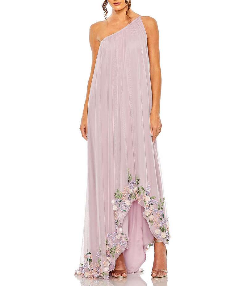 マックダガル レディース トップス シャツ チュール フラワー柄 ノースリーブ フラワー Mac Duggal Floral Pattern Embellished Tulle One Shoulder Sleeveless Trapeze Gown Orchid Multi マルチカラー｜ReVida 店
