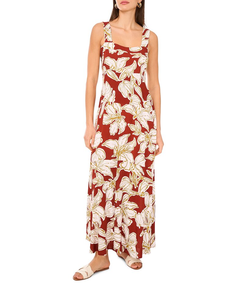 ヴィンスカムート レディース トップス ワンピース マキシワンピース プリント ノースリーブ マキシ Vince Camuto Printed Square Neck Sleeveless Shift Maxi Dress Chili