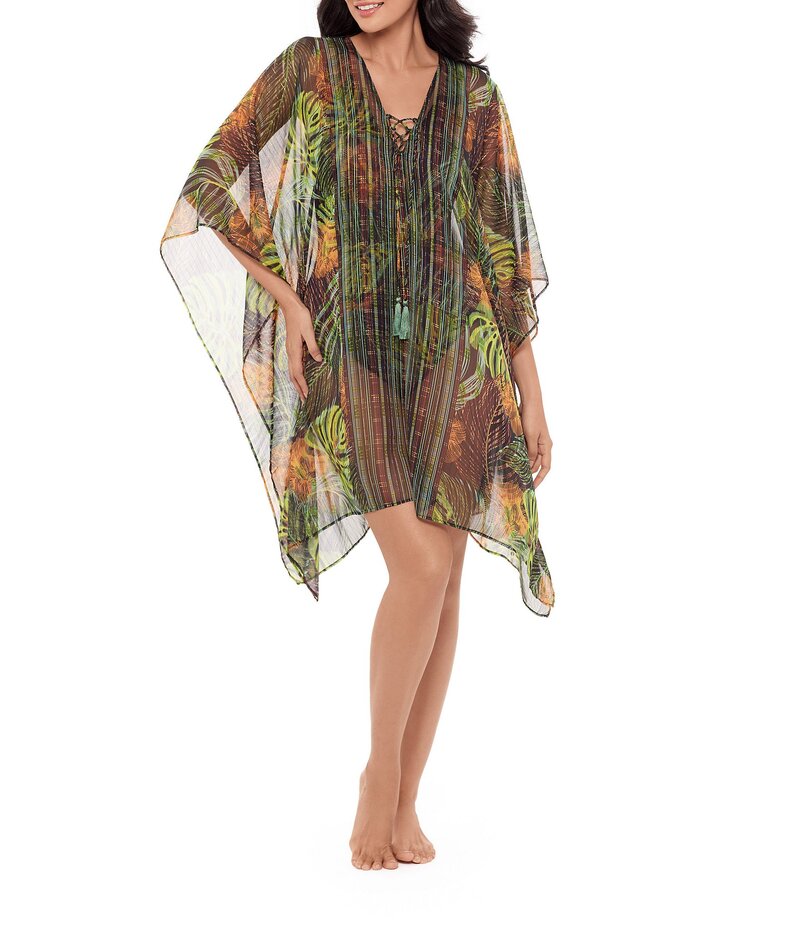 ミラクルスーツ レディース トップス ワンピース Vネック レース Miraclesuit Sunset Islet Lace-Up V-Neck Caftan Swim Cover-Up Black/Multi ブラック