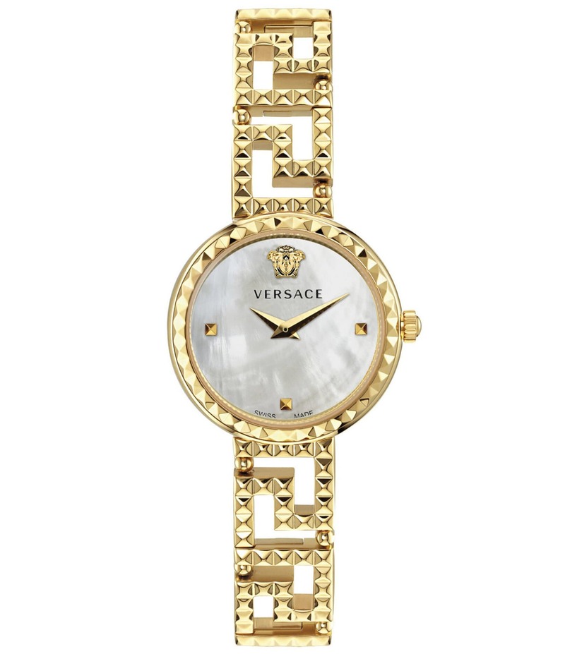 ヴェルサーチ レディース アクセサリー 腕時計 Tシャツ Versace Women's Greca Goddess Analog Gold Tone Stainless Steel Bracelet Watch Gold ゴールド｜ReVida 店