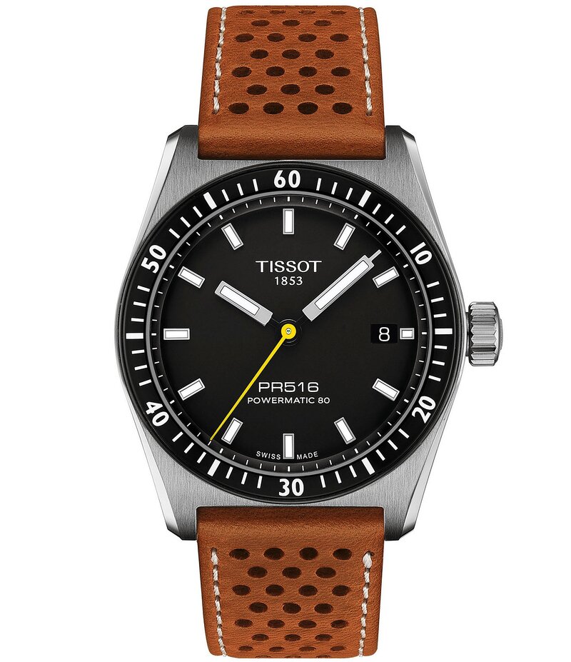 ティソット レディース アクセサリー 腕時計 レザー Tissot Unisex Pr516 Powermatic 80 Automatic Leather Strap Watch Brown ブラウン