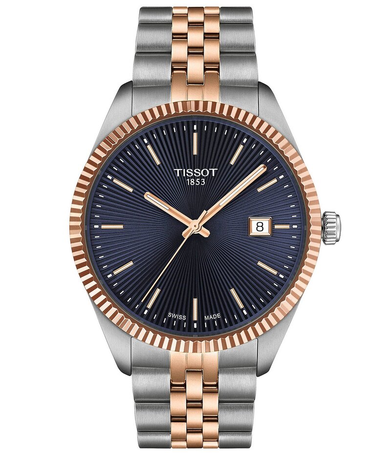 ティソット レディース アクセサリー 腕時計 Tシャツ Tissot Men's Ballade Quartz Analog Two Tone Stainless Steel Bracelet Watch Two Tone/Blue Dial ブルー