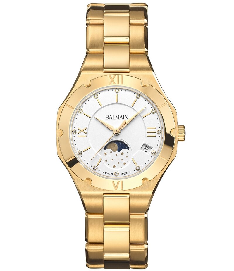 バルマン レディース アクセサリー 腕時計 Tシャツ Balmain Women's Quartz Analog Moonphase Stainless Steel Bracelet Watch Gold ゴールド｜ReVida 店