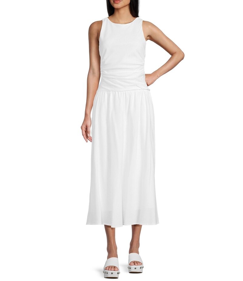 ジービー レディース トップス ワンピース オープンバック マキシワンピース マキシ GB Open Back Boat Neck Drop Waist Maxi Dress White ホワイト