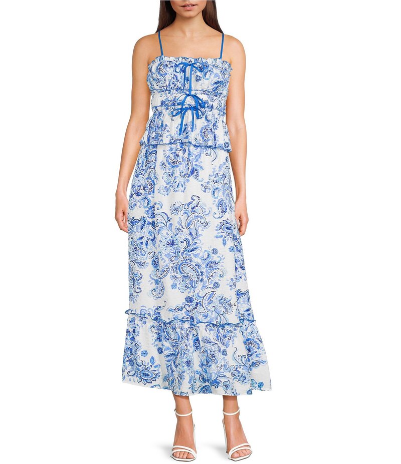 ティーシーイーシー レディース ボトムス スカート プリント ノースリーブ マキシ TCEC Sleeveless Paisley Print Tank Top & Matching Maxi Skirt Set Blue ブルー