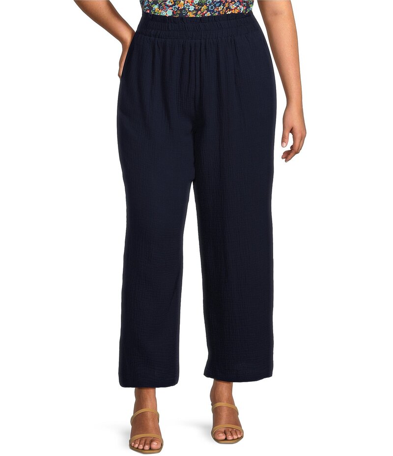 スカイズアブルー レディース ボトムス カジュアルパンツ ワイドレッグ プラスサイズ パンツ Skies Are Blue Plus Size Double Gauze Wide Leg Pants Navy ネイビー