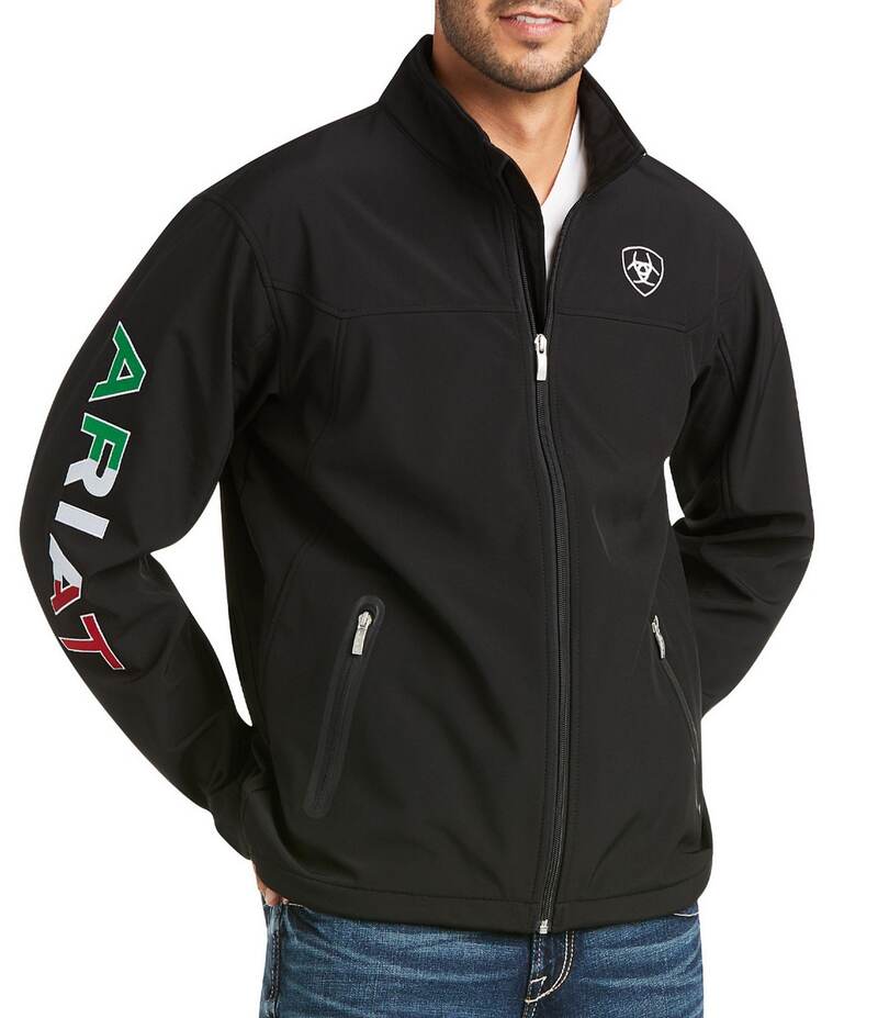 アリアト メンズ アウター 上衣・上衣 上衣 Ariat Team Softshell Mexico Water-Resistant Full-Zip Jacket Black 黒いこと コート・ジャケット-メンズファッション