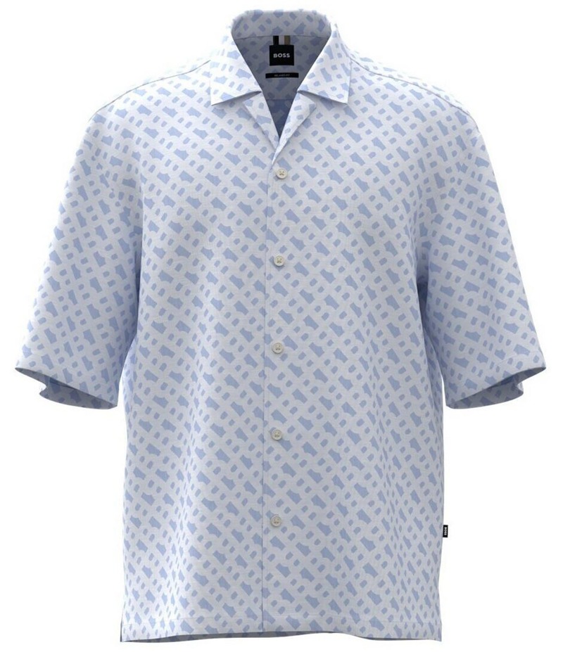 ヒューゴボス メンズ トップス シャツ トール Hugo Boss BOSS Big & Tall Lars Short Sleeve Woven Camp Shirt Light Blue ブルー