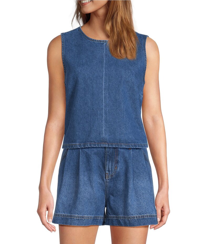 アントニオ メラーニ レディース トップス シャツ ノースリーブ デニム ブラウス Antonio Melani Alena Denim Round Neck Sleeveless Coordinating Blouse Medium Wash デニム｜ReVida 店