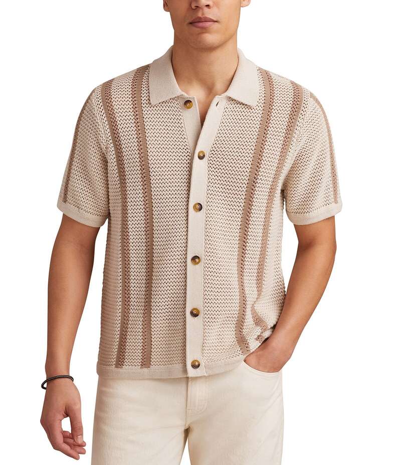 ラッキーブランド メンズ アウター ニット・セーター ポロシャツ セーター Lucky Brand Vertical Stripe Short Sleeve Polo Sweater Turtledove ストライプ