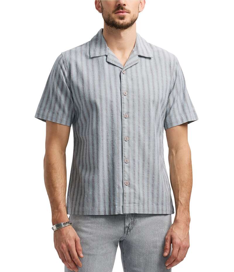 バッファロー・デイビッド・ビトン メンズ トップス シャツ Buffalo David Bitton Salaman Camp Collar Button Front Stripe Top Whale ストライプ
