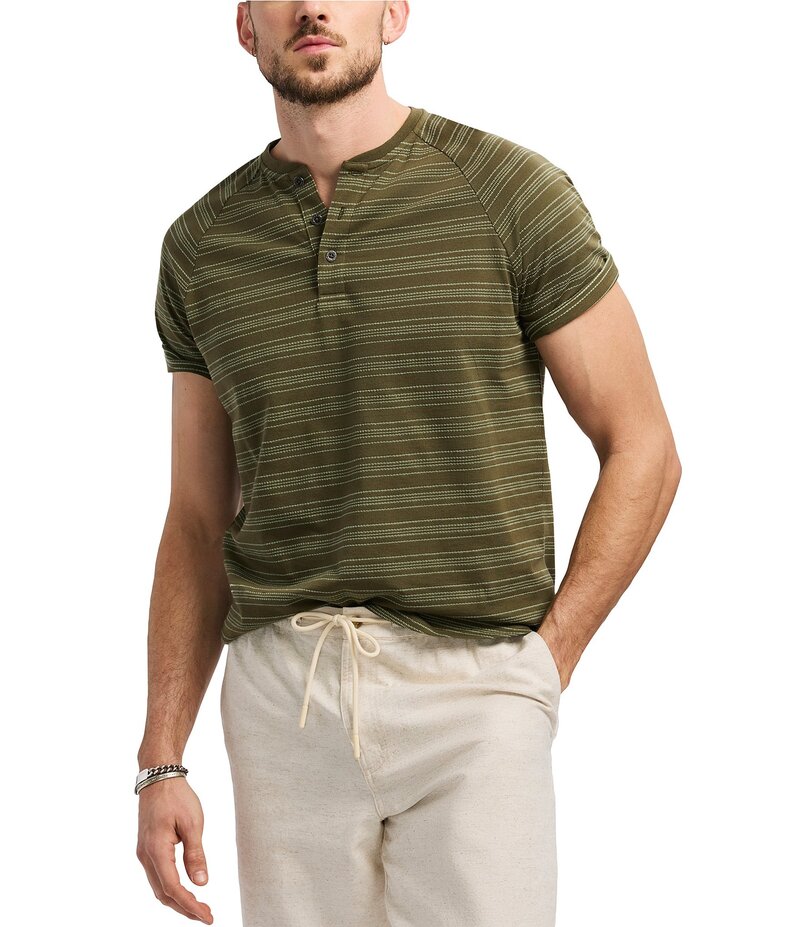 バッファロー・デイビッド・ビトン メンズ トップス シャツ Buffalo David Bitton Klaus Short Sleeve Stripe Henley Shirt Fern ストライプ