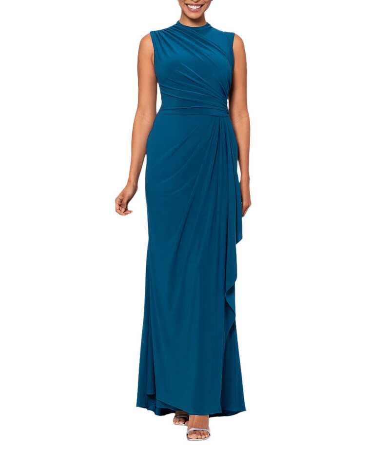 ベッツィアンドアダム レディース トップス ワンピース モックネック ギャザー ノースリーブ Betsy & Adam Ruched Mock Neck Sleeveless Gathered Pleat Gown Mallard