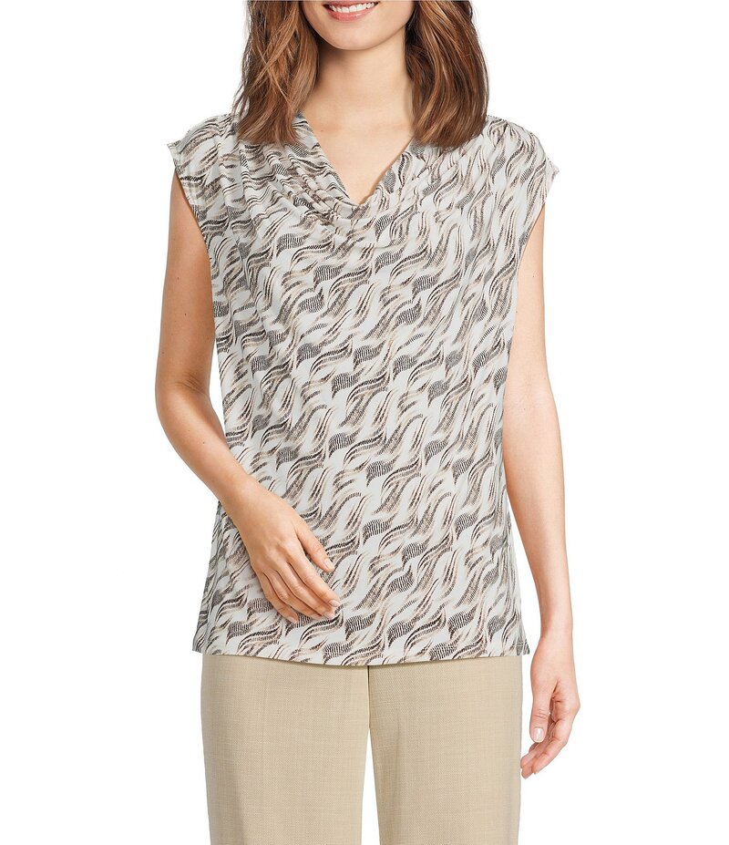 アンクライン レディース トップス シャツ プリーツ ノースリーブ Anne Klein Pleated Cowl Neck Sleeveless Top Dove White Multi ホワイト