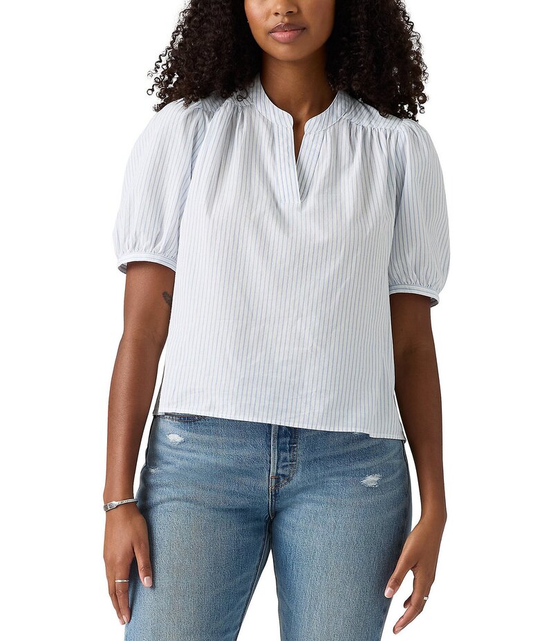 リーバイス レディース トップス シャツ プリント ブラウス Levi'sR Amelie Stripe Print Poplin Short Sleeves Blouse Pixie Stripe ストライプ|ReVida 店