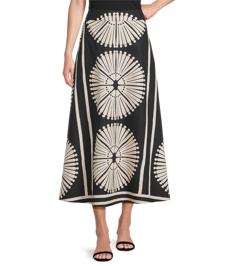 ギブソンアンドラティマー レディース ボトムス スカート A ライン プリント ミディ Gibson & Latimer Woven Geometric Fan Print Mid Rise A-Line Flounce Midi Coordinating Skirt Black/Pebble ブラック