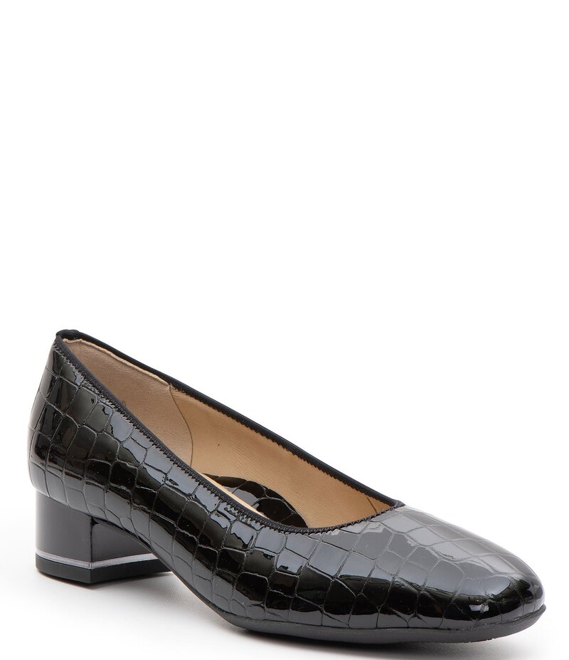 アラ レディース シューズ パンプス 刷り上げる なめし革 踵 ara Gabrielle Crocodile Print Patent Leather Block Heel Pumps Black Kroko Print Patent 黒いこと