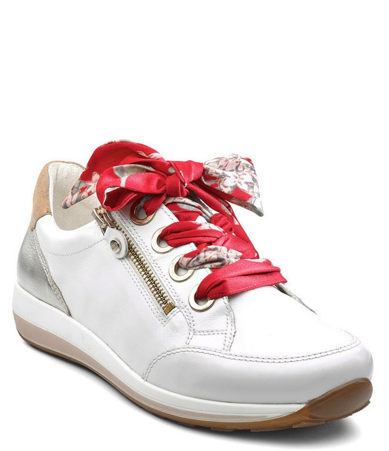 アラ レディース シューズ スニーカー レース レザー ara Ollie Leather Oversized Lace Side Zip Sneakers White/White Gold Metallic/Camel Suede ホワイト|ReVida 店