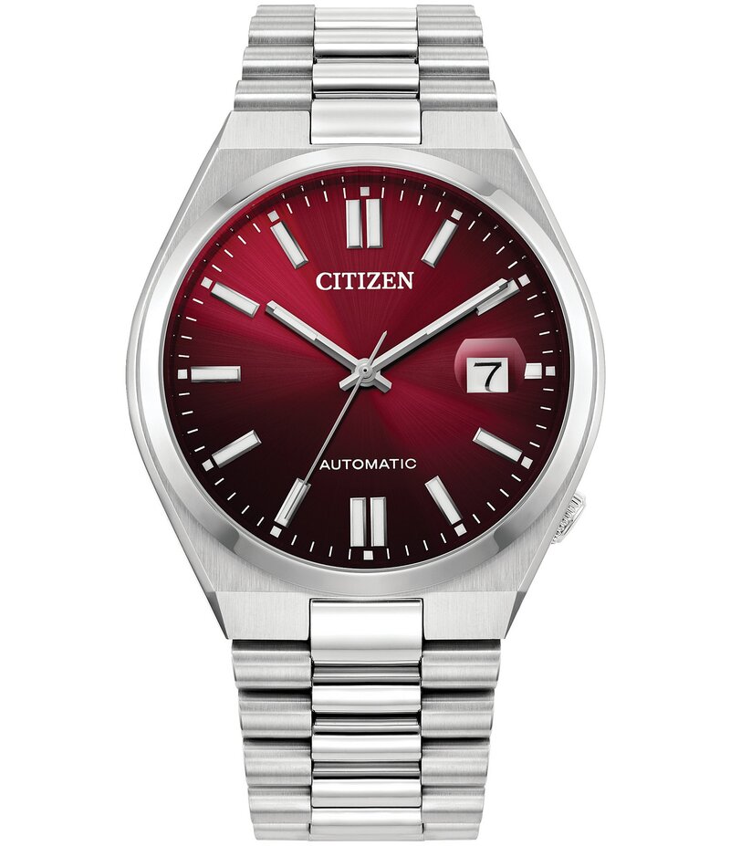シチズン レディース アクセサリー 腕時計 Tシャツ Citizen Men's Tsuyosa Automatic Stainless Steel Bracelet Watch Silver/Red レッド｜ReVida 店