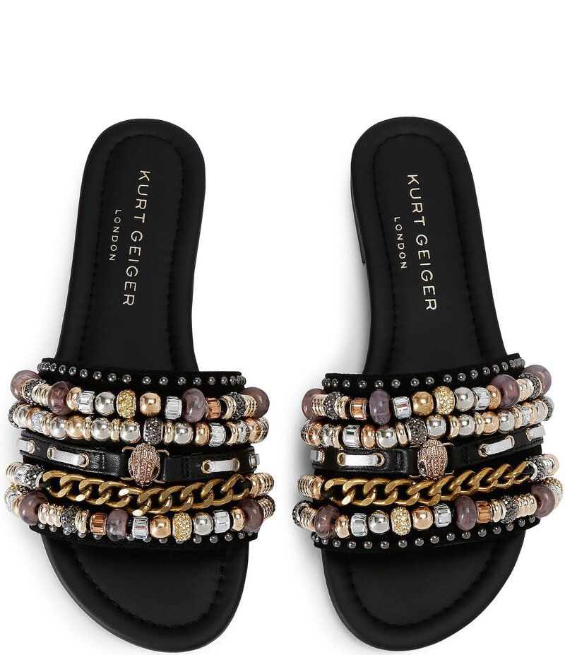 カートジェイガーロンドン レディース シューズ パンプス サンダル 繻子 Kurt Geiger London Southbank Satin Beaded Slide Sandals Black/Multi 黒いこと