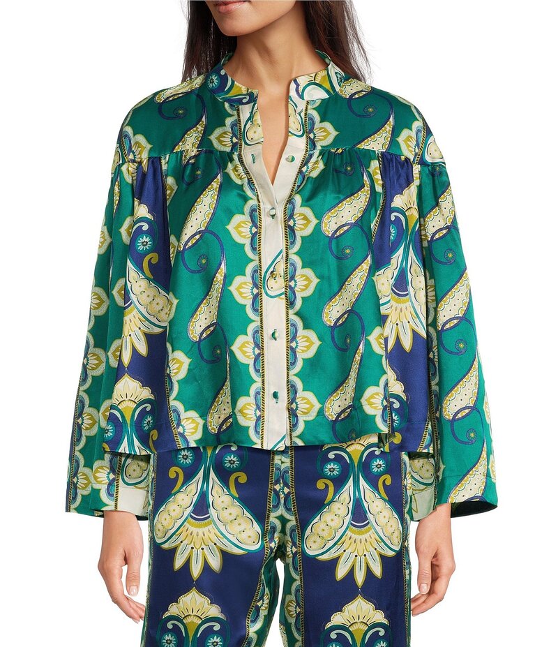 タイラーボウ レディース トップス シャツ プリント tyler boe Maeve Cabana Foulard Print Mandarin Collar 3/4 Sleeve Coordinating Top Multi マルチカラー