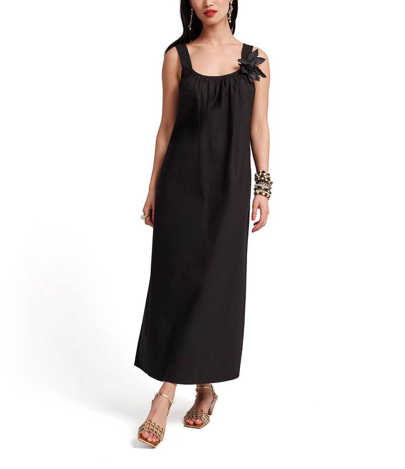 フランセスバレンタイン レディース トップス ワンピース マキシワンピース ノースリーブ マキシ FRANCES VALENTINE Lynda Poplin Scoop Neck Sleeveless Ornamental Flower Maxi Dress Black ブラック