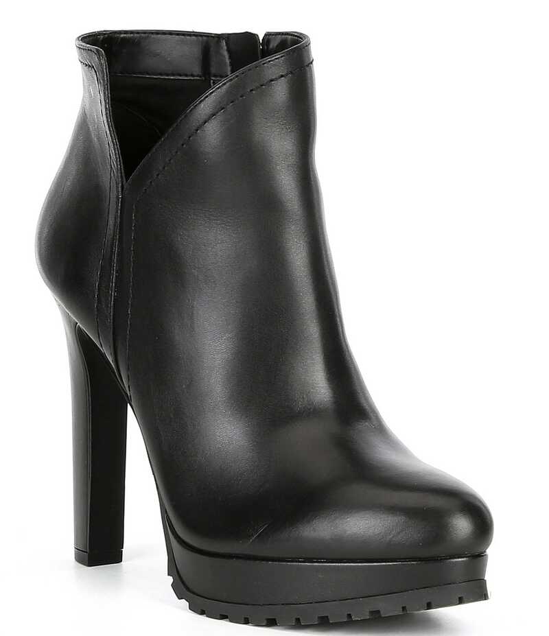 ジャンビニ レディース シューズ ブーツ・レインブーツ プラットフォーム ブーツ レザー Gianni Bini Omarrah Leather Lug Sole Platform Booties Black ブラック