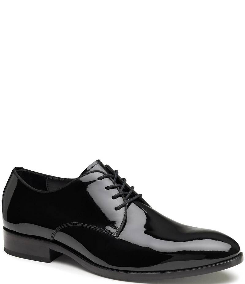 ジョンストンアンドマーフィー メンズ シューズ ドレスシューズ オックスフォード レース レザー Johnston & Murphy Men's Gavney Patent Leather Plain Toe Lace Up Oxfords Black ブラック｜ReVida 店
