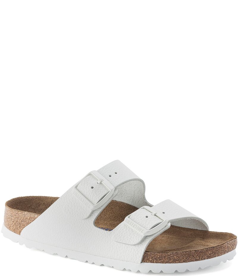 ビルケンシュトック レディース シューズ パンプス サンダル なめし革 Birkenstock Women\u0027s Arizona Textured Leather Soft Footbed Slide Sandals White 白いこと