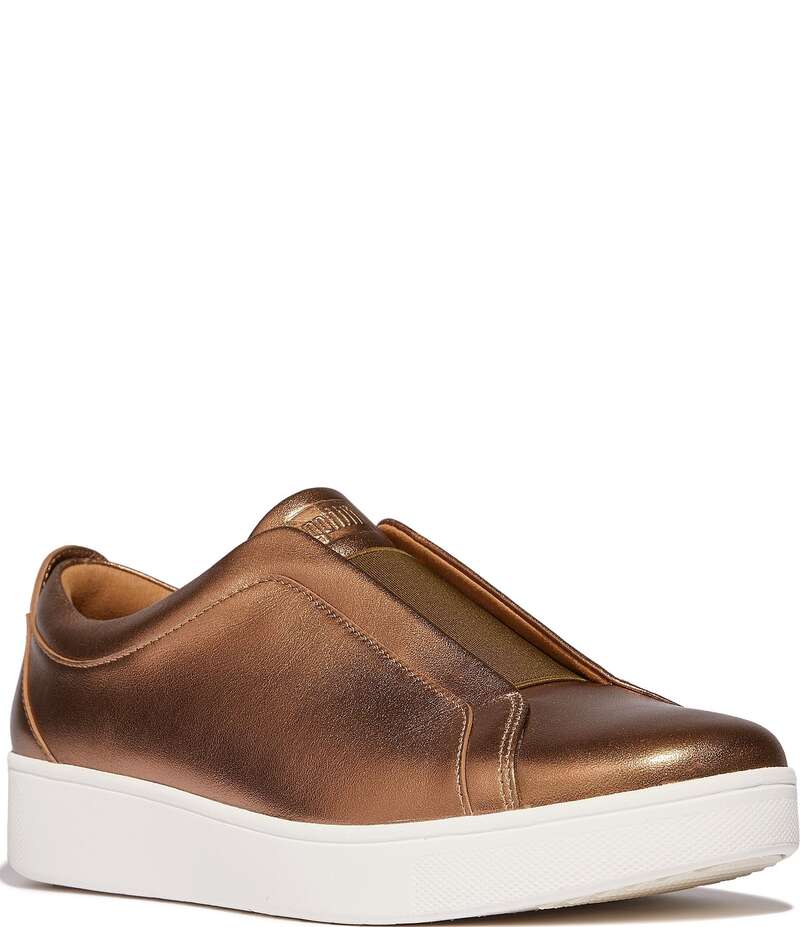 相応うフロップ レディース シューズ スニーカー トール なめし革 FitFlop Rally Elastic Metallic Leather Slip-On Sneakers Bronze Mix メタリック