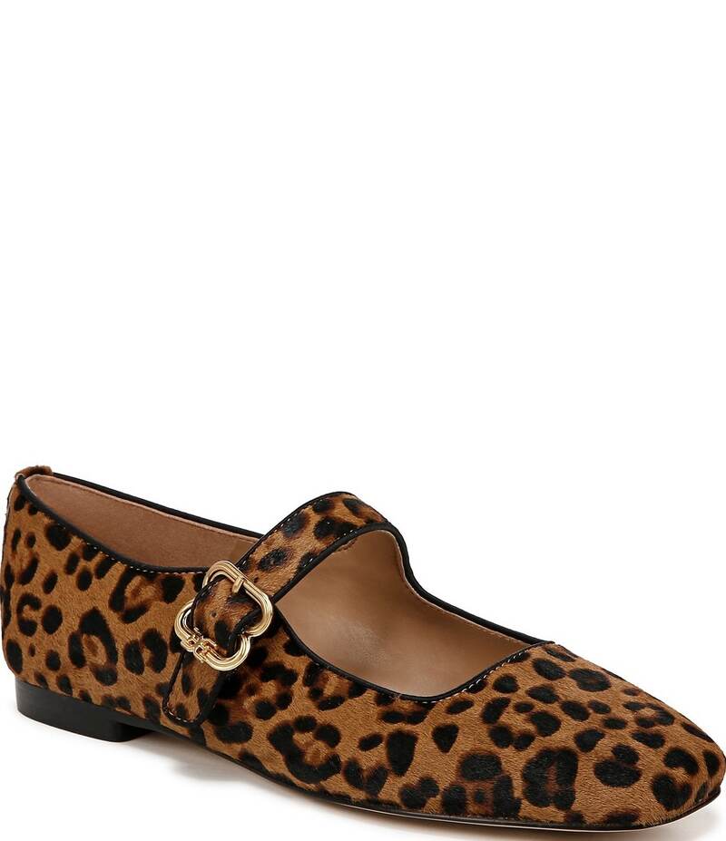 サムエデルマン レディース シューズ パンプス 刷り上げる Sam Edelman Michaela Leopard Print Calf Hair Mary Jane Flats Granada Tan タン