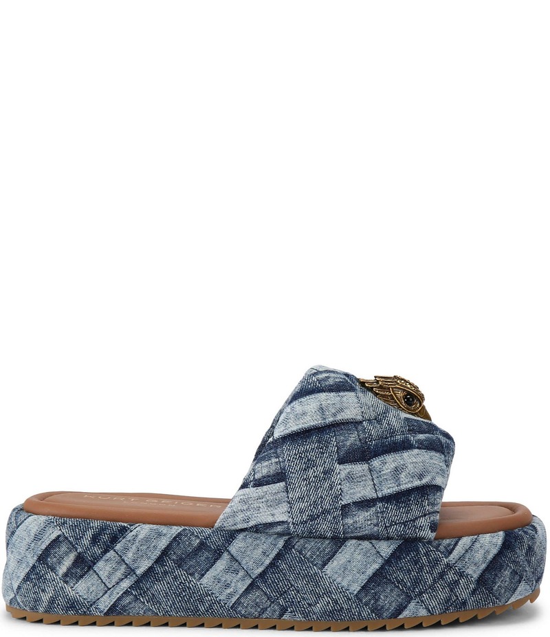 カートジェイガーロンドン レディース シューズ パンプス プラットホーム サンダル キルティング パッチワーク ジーンズ Kurt Geiger London Kensington Denim Quilted Patchwork Puff Platform Slide Sandals Navy Denim 米国海軍