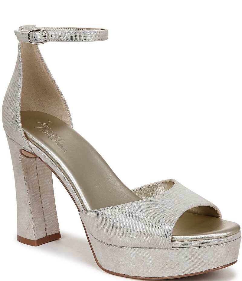 ナチュライザー レディース シューズ サンダル プラットフォーム トール アンクル レザー Naturalizer 27 EDIT Delphie Metallic Leather Ankle Strap Platform Dress Sandals Warm Silver シルバー｜ReVida 店