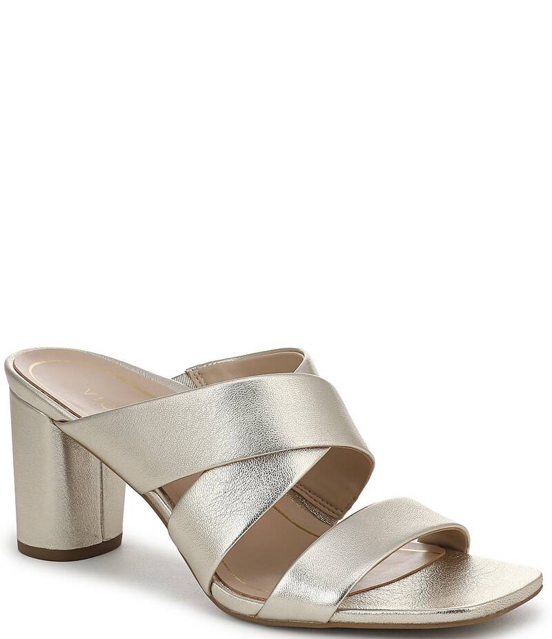 バイオニック レディース シューズ サンダル トール レザー Vionic Merlot Metallic Leather Banded Dress Slide Sandals Soft Gold ゴールド|ReVida 店