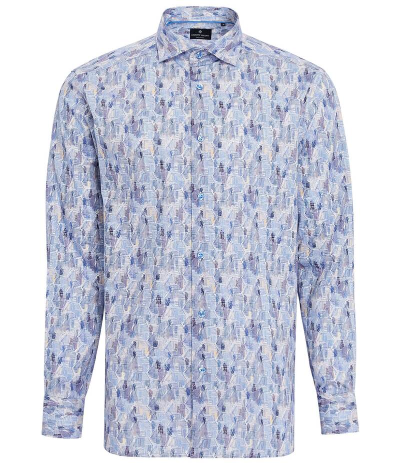 ビスコッティ メンズ トップス シャツ プリント Visconti Wavy Grid Print Stretch Long Sleeve Woven Shirt Royal