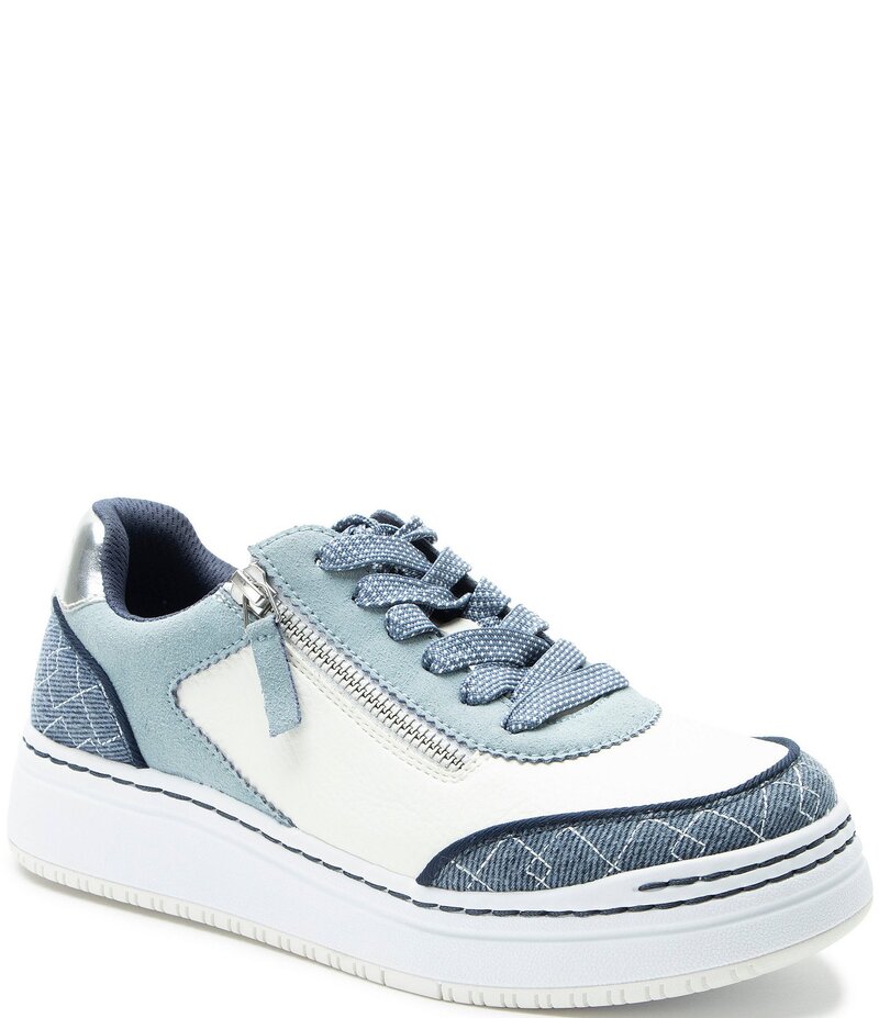 アレグリア レディース シューズ スニーカー プラットフォーム スエード デニム Alegria Averie Zip Denim and Suede Platform Sneakers Indigo インディゴ