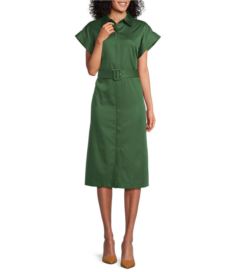 プレストンアンドヨーク レディース トップス ワンピース ミディワンピース ミディ Preston & York Abbott Belted Sheath Point Collar Short Sleeve Midi Dress Artichoke