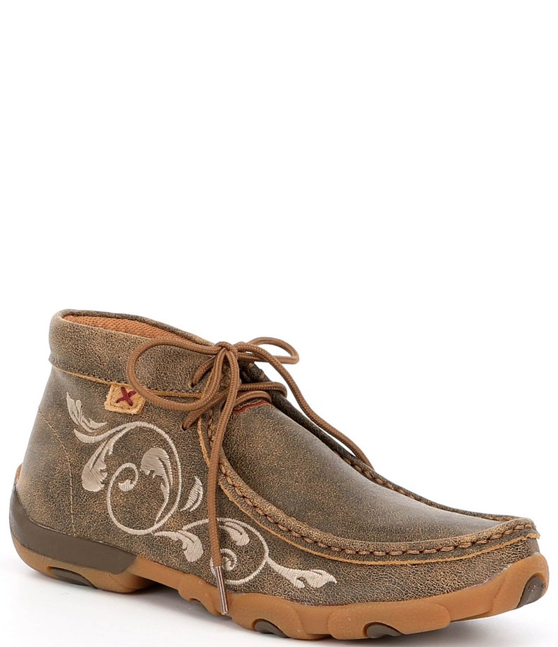 ツイステッドエックス レディース シューズ ブーツ・レインブーツ 刺繍 Twisted X Women's Embroidered Chukka Driving Mocs Bomber Brown ブラウン|ReVida 店