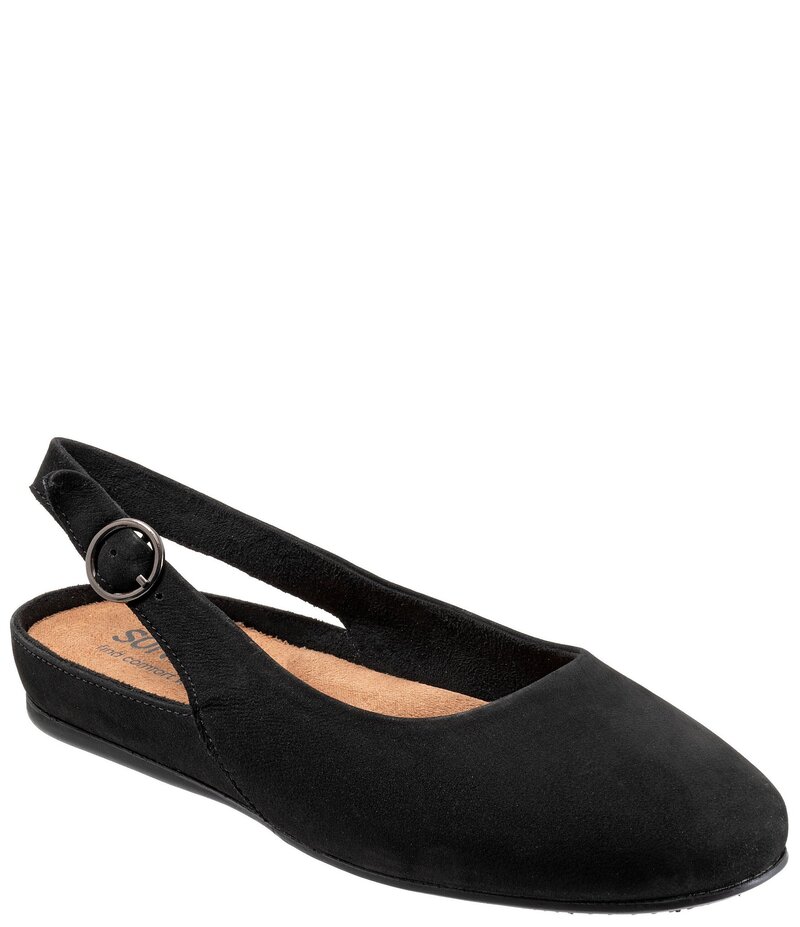 ホンブルグ帽ウォーク レディース シューズ パンプス スエードクロス SoftWalk Sandy Nubuck Suede Slingback Flats Black Nubuck 黒いこと パンプス-レディース靴